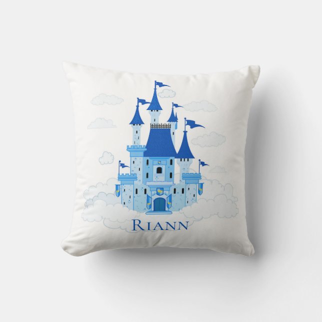 Coussin Blue Princess Castle Personnalisée Fille (Recto)