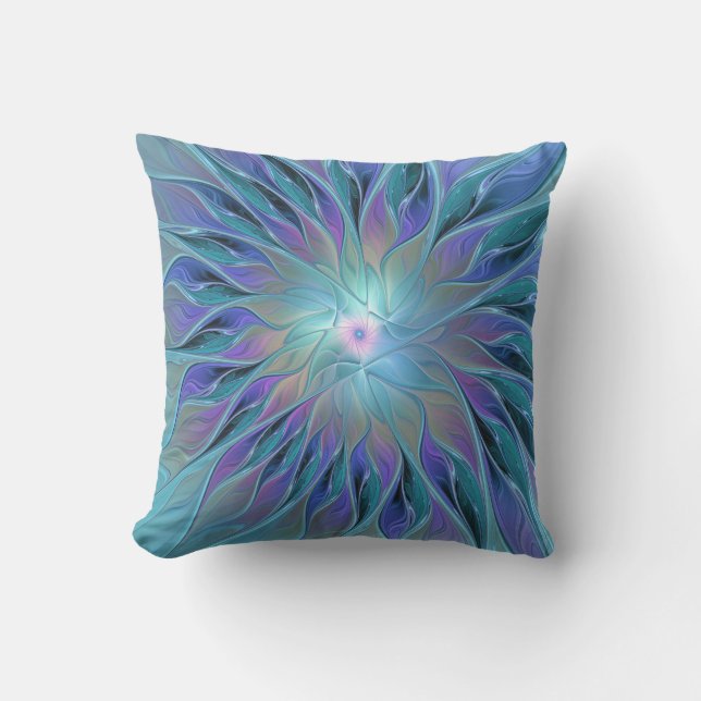 Coussin Blue Purple Flower Dream Abstrait Fractal Art (Recto)