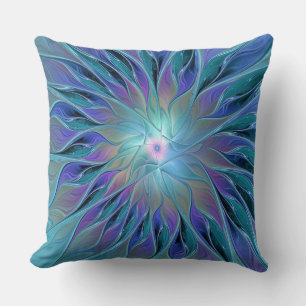 Coussin Blue Purple Flower Dream Abstrait Fractal Art