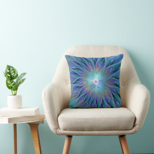 Coussin Blue Purple Flower Dream Abstrait Fractal Art