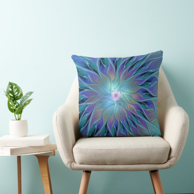 Coussin Blue Purple Flower Dream Abstrait Fractal Art (Chaise)