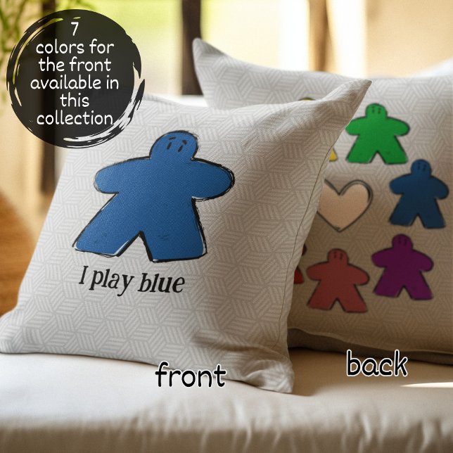 Coussin Blue Rainbow Meeple Board Game Love (Créateur téléchargé)