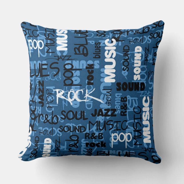 Coussin Blue Rock Pop R & B Music Text (Recto)