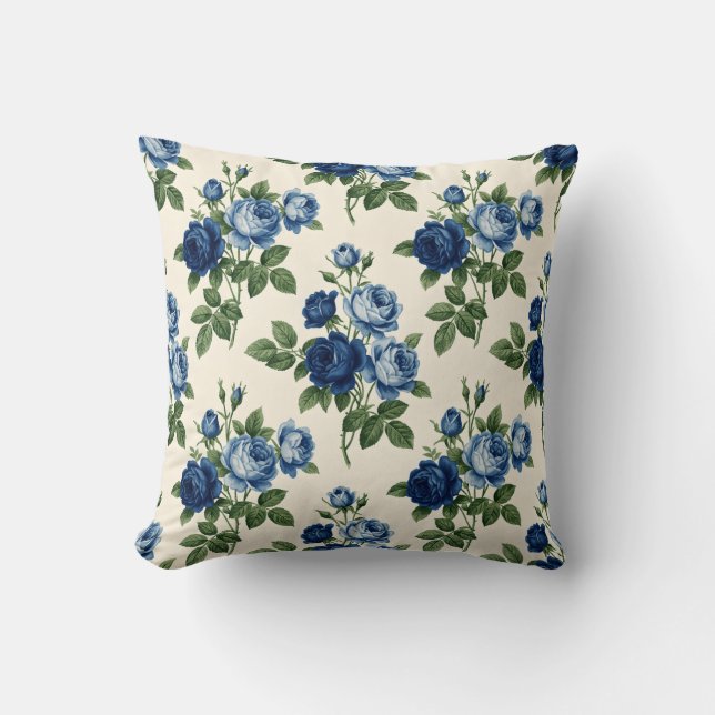 Coussin Blue Rose Floral Pattern (Recto)