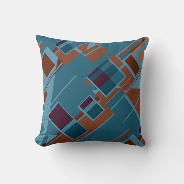 Coussin Blue Rust Tan Bourgogne Diagonal Art MCM Look Moti (Recto)
