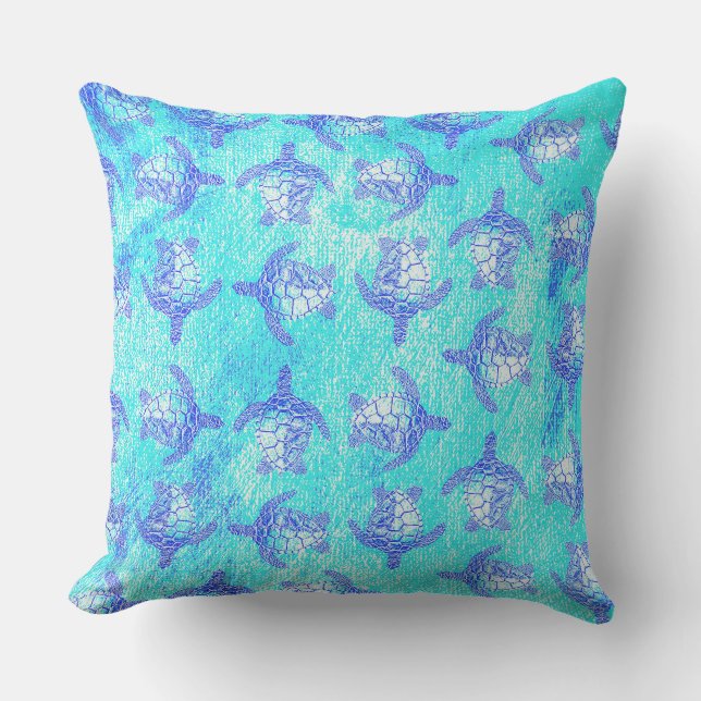 Coussin Blue Sea Turtle Print (Recto)