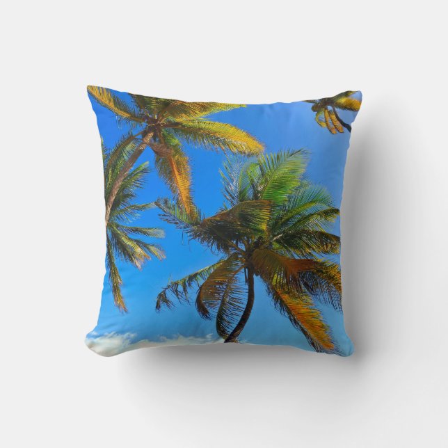 Coussin Blue Sky Palm Tree Jeu d'oreiller - Côte tropicale (Recto)