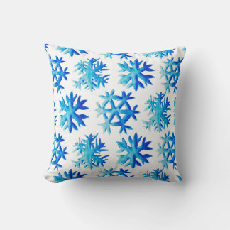 Coussin Blue Snowflacon Aquarelle Art d'hiver