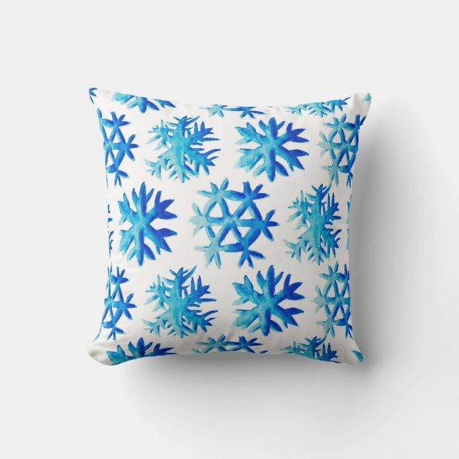 Coussin Blue Snowflacon Aquarelle Art d'hiver (Recto)