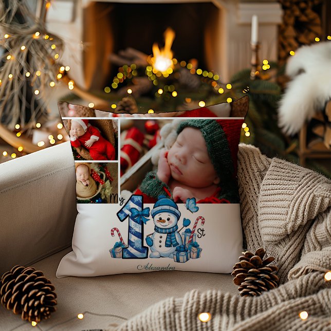 Coussin Blue Snowman Premier Noël (Créateur téléchargé)