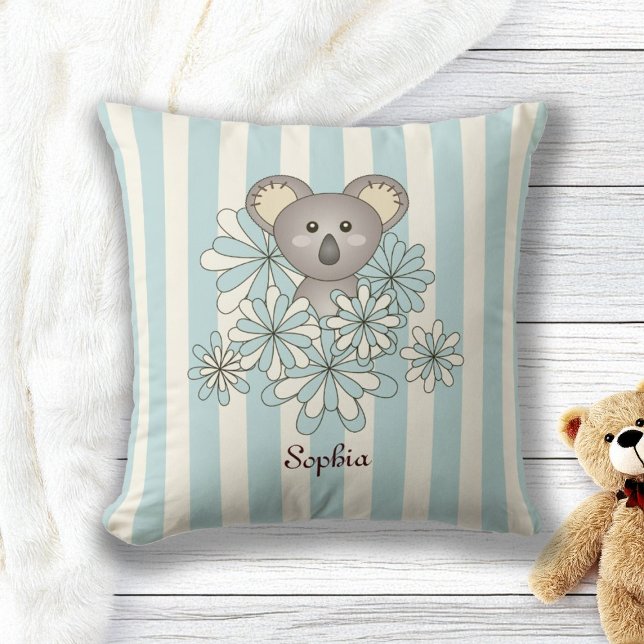 Coussin Blue Stripe Cute Baby Koala Ours Chambre pour enfa (Créateur téléchargé)