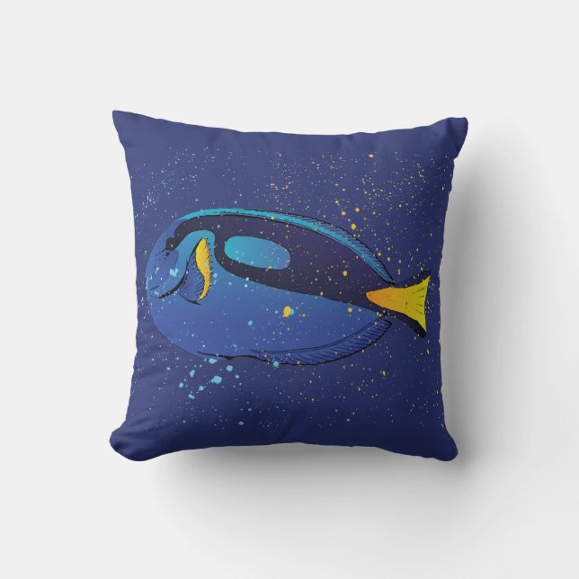 Coussin Blue Tang Tropical Aquarium Fish Art (Recto)
