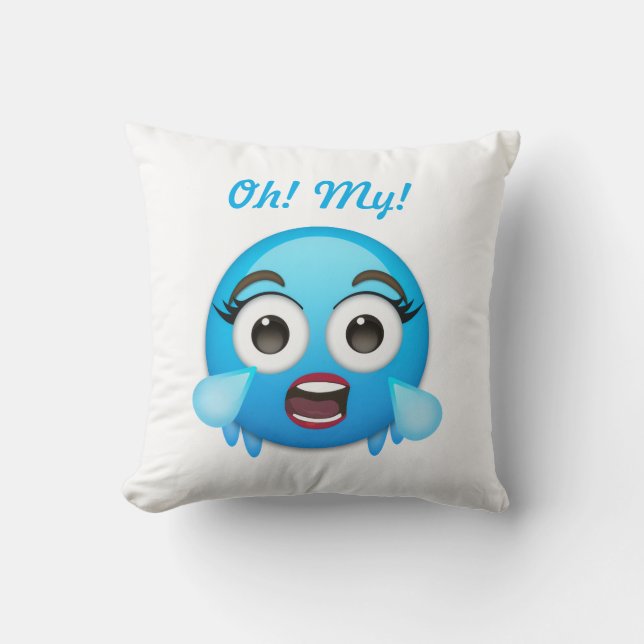 Coussin Blue Tears of Joy: The Overwhelmed Emoji (Recto)