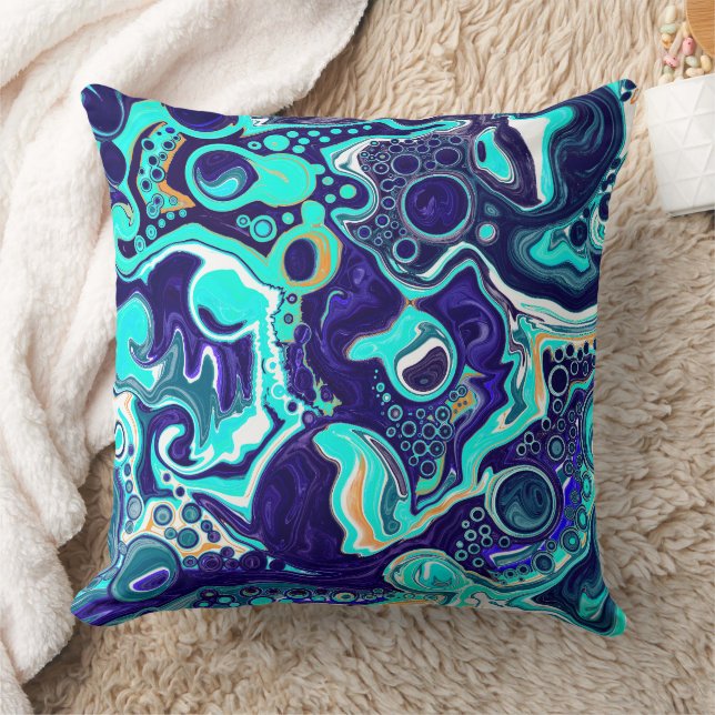 Coussin Blue Turquoise Ocean Swils Fluid Art (Couverture)