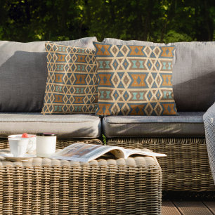 Coussin Blue Turquoise Turquoise Terraccotta Brown Tribal 