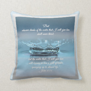 Coussin Blue Water La vie n'a jamais soif Bible Verse John