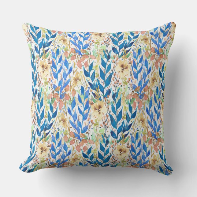 Coussin Blue Watercolor Blossom Garden (Recto)