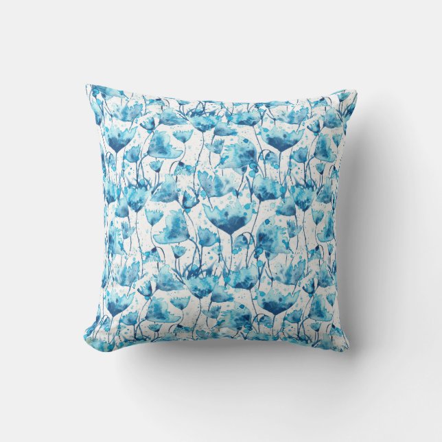 Coussin Blue Watercolor Daisies (Recto)