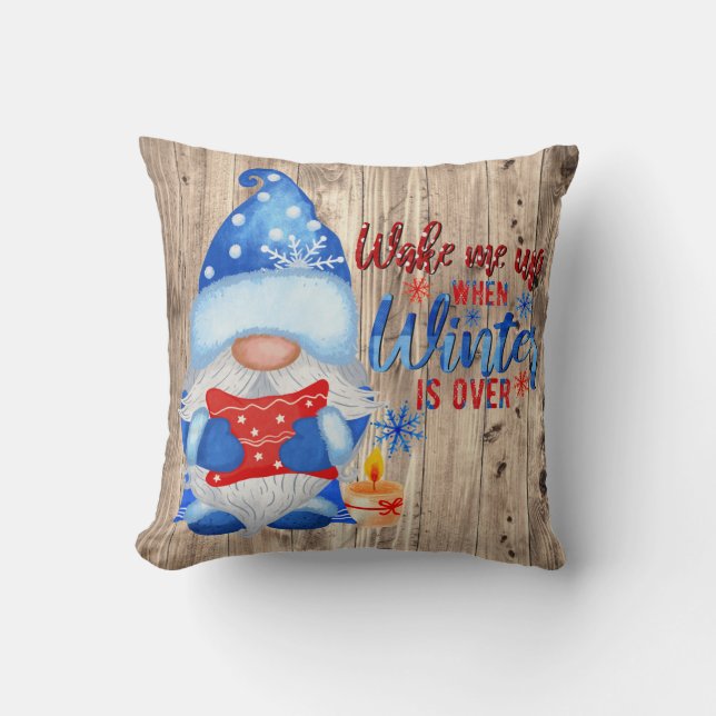 Coussin Blue Winter drôle Gnome Trop de gens dehors (Recto)