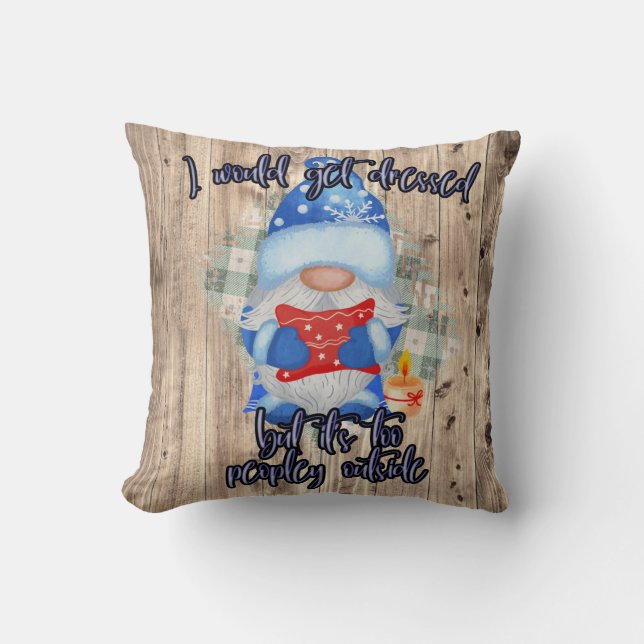 Coussin Blue Winter drôle Gnome Trop de gens dehors (Recto)