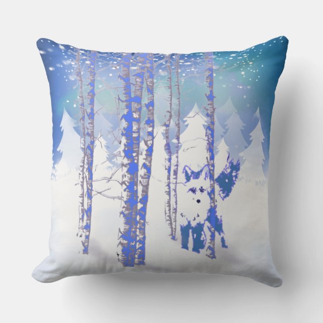 Coussin Blue Winter Forêt de neige Fox animal (Recto)