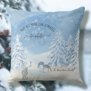 Coussin Blue Winter Snow Christmas be White Nom de famille