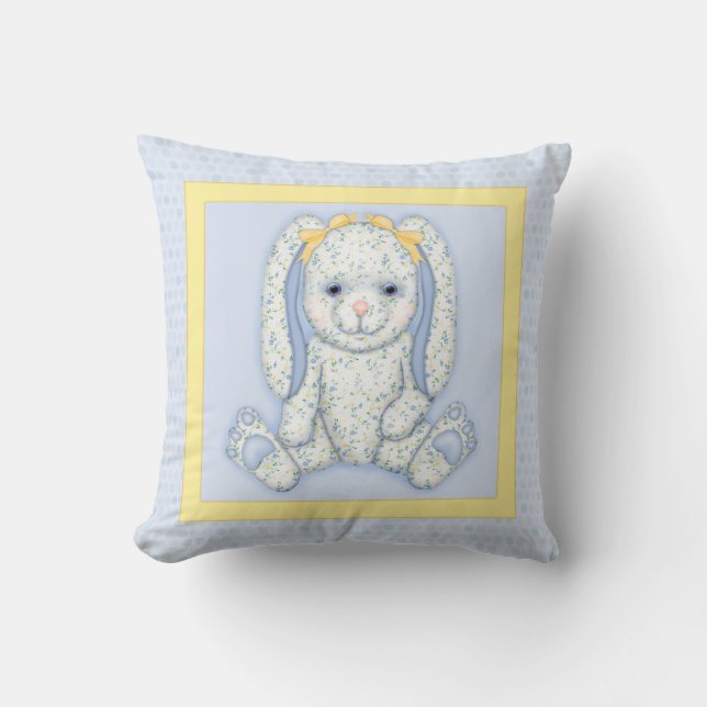 Coussin Bluebell Bunny Pois et frontière jaune (Recto)