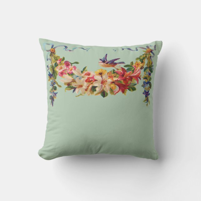 Coussin Bluebird avec la terre des fleurs (Recto)