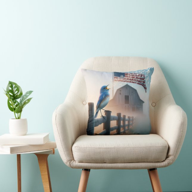 Coussin Bluebird Chante En Mist Avec Drapeau Américain (Chaise)