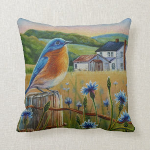 Coussin Bluebird Cornflower Été Ferme d'été Aquarelle 