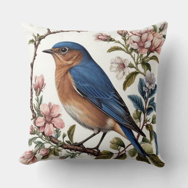 Coussin Bluebird Perché Parmi Les Fleurs En Floraison (Recto)