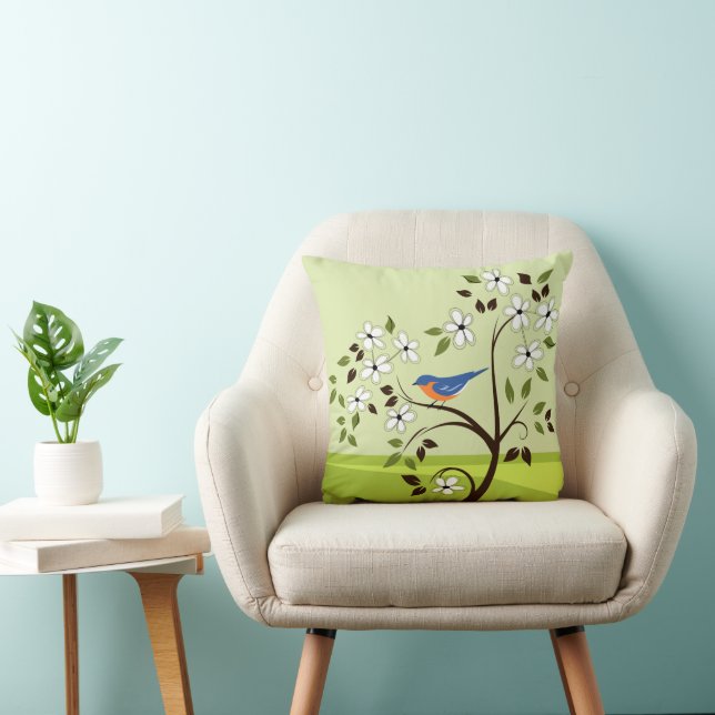Coussin Bluebird Perché Sur Un Arbre À Fleurs (Chaise)
