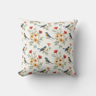 Coussin Bluebirds et Fleurs