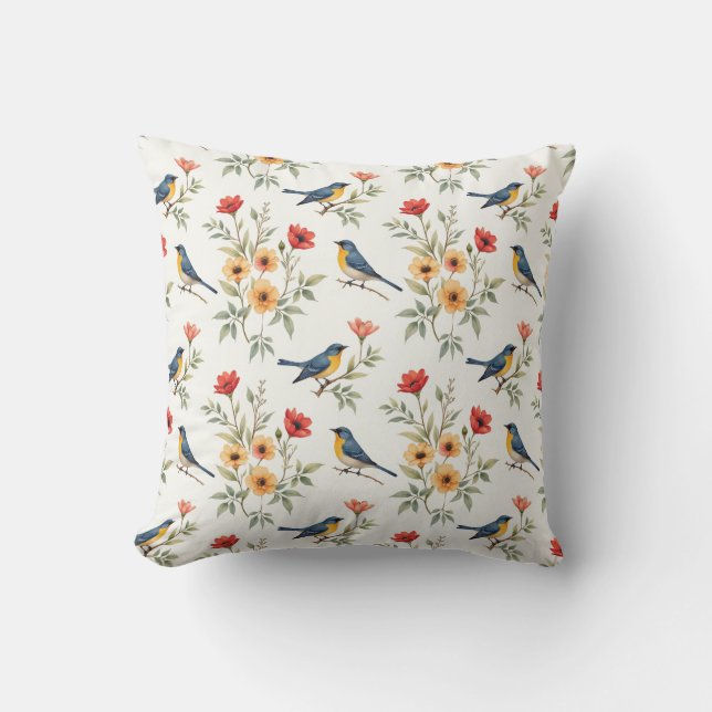 Coussin Bluebirds et Fleurs (Recto)