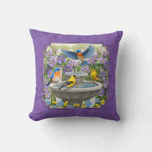 Coussin Bluebirds Goldfinches Fleur Jardin Bain pourpre
