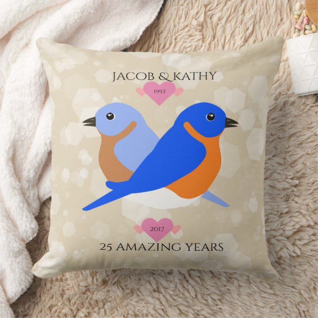 Coussin Bluebirds Lovebirds Toute année Anniversaire (Couverture)