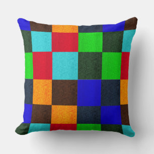 Coussin Blues Greens Multi Coloured Mosaic Checks Motif,