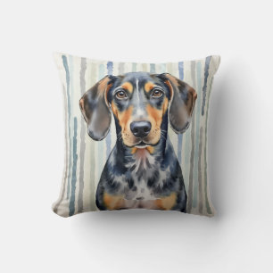Coussin Bluetick Coonhound Aquarelle Traînées de Pluie Art