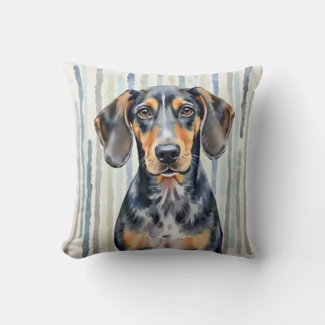 Coussin Bluetick Coonhound Aquarelle Traînées de Pluie Art (Recto)
