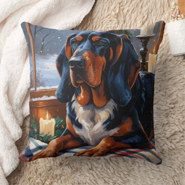 Coussin Bluetick Coonhound avec lumières de Noël Vacances (Couverture)