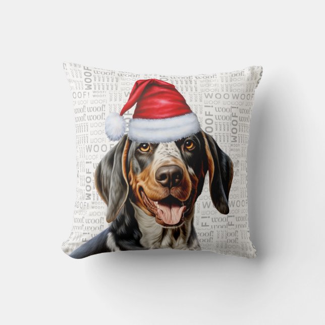 Coussin Bluetick Coonhound Chien Aquarelle Noël (Recto)