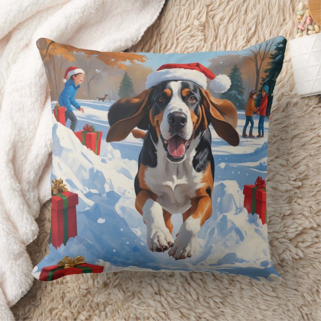 Coussin Bluetick Coonhound Noël Festive Scène de neige (Couverture)