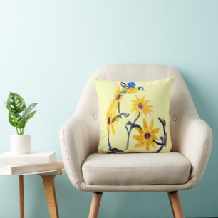 Coussin Bluetit, Jaune Sunflower Art, Floral