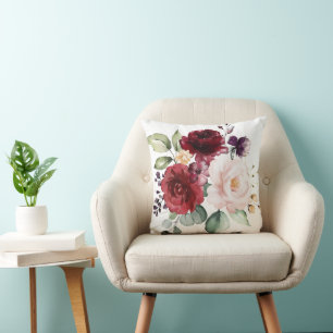 Coussin Blush d'aquarelle et floral de vin pour jeunes mar
