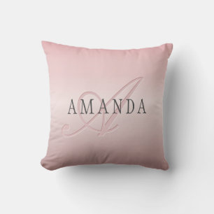 Coussin Blush Élégant Faux Or Rose   Nom & Monogramme