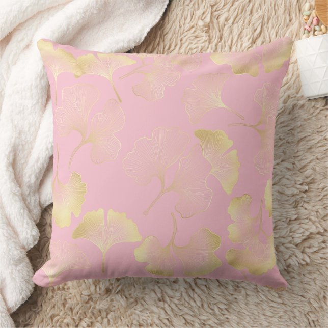 Coussin Blush Ginkgo Luxe – Botanique dorée sur rose (5) (Couverture)