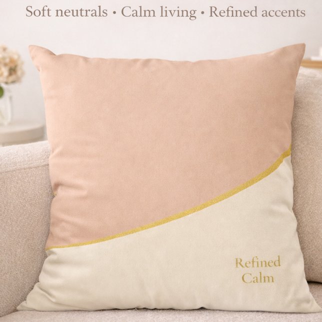 Coussin Blush Gold Harmony Throw Pillow (Refined Calm lettering paired with blush, ivory, and gold for modern feminine interiors.)