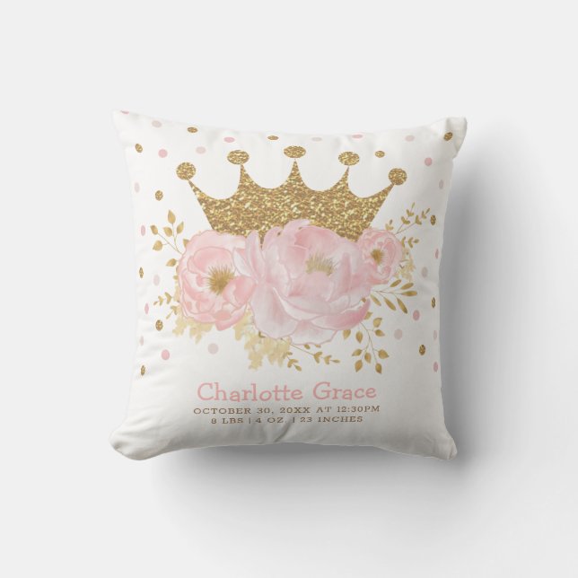 Coussin Blush Gold Royal Princess Crown Baby Stats (Recto)
