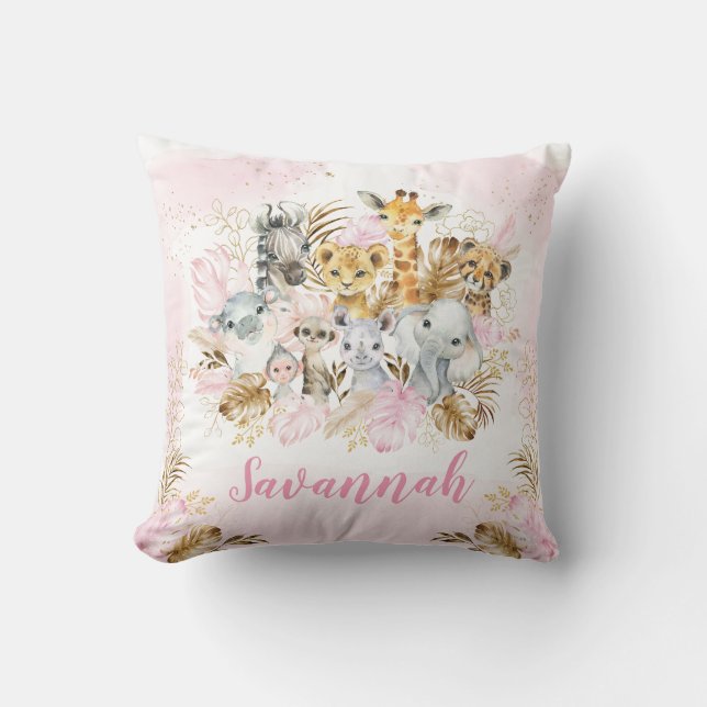Coussin Blush Gold Tropical Jungle Safari Animaux Nursery (Recto)