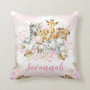 Coussin Blush Gold Tropical Jungle Safari Animaux Nursery